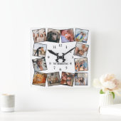 Moderne, benutzerdefinierte FarbfotoCollage| Erste Quadratische Wanduhr (Zuhause)