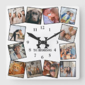 Moderne, benutzerdefinierte FarbfotoCollage| Erste Quadratische Wanduhr (Vorderseite)