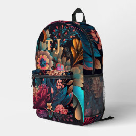 Moderne, benutzerdefinierte Monogramm florale Farb Bedruckter Rucksack