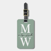Moderne benutzerdefinierte Salbeigrüne Monogramm-N Gepäckanhänger (Vorderseite vertikal)