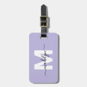 Moderne benutzerdefinierte violette Monogramm-Name Gepäckanhänger (Vorderseite vertikal)