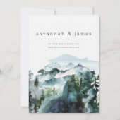 Moderne Berge Pinienbäume Minimalistisch Hochzeit Einladung (Rückseite)
