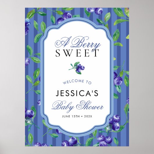 Moderne Berry Sweet Blueberries Babydusche Willkom Poster (Vorne)