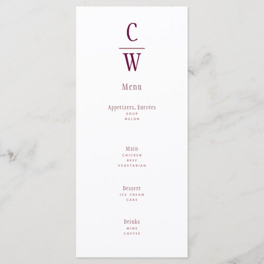 Moderne Berry Wine Wedding Mit Monogramm Menükarte (Vorderseite)