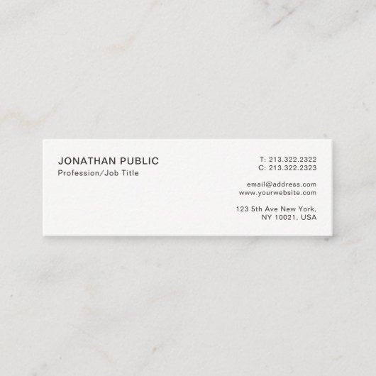 Moderne Beruflich Elegante Weiß Einfach Schlicht Mini Visitenkarte (Vorderseite)
