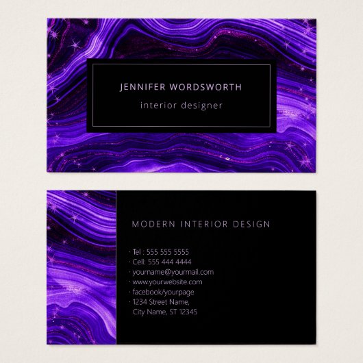 Moderne Berufliche Aquarellfarbe Agate Lila Geode (Vorne & Hinten)