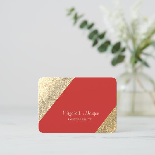 Moderne Berufliche Einfach-, Gold Glitterie-, Rot- Visitenkarte (Stehend Vorderseite)