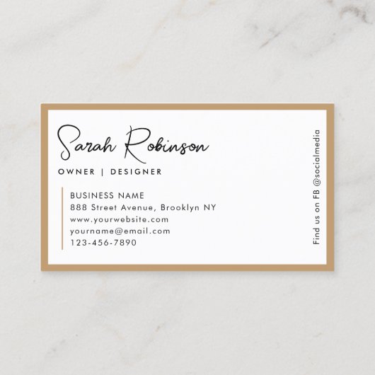 Moderne Berufliche Elegant Boho Beige Script Name Visitenkarte (Rückseite)