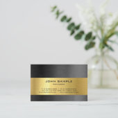 Moderne Berufliche Elegante Schwarz-Gold-Glanz Visitenkarte (Stehend Vorderseite)