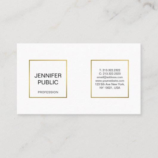 Moderne Berufliche Elegante Weißer Golden Chic Ein Visitenkarte (Vorderseite)