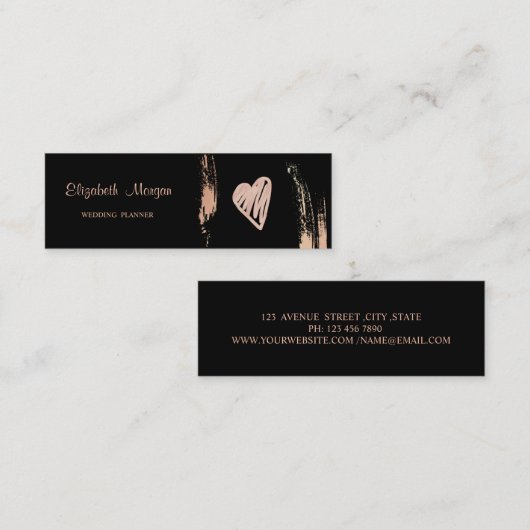 Moderne Berufliche Eleganz, Pinselstriche, Herz Mini Visitenkarte (Vorne/Hinten)