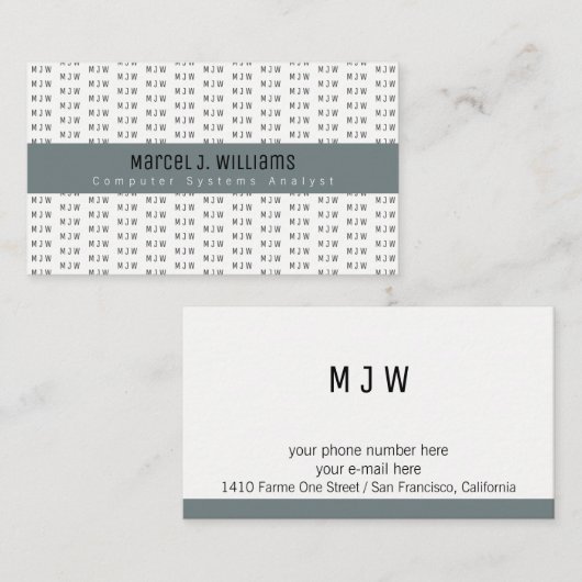 moderne berufliche Graustreifen- und Initialmuster Visitenkarte (Vorne/Hinten)