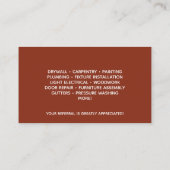 Moderne Berufliche Handyman Services Red Visitenkarte (Rückseite)