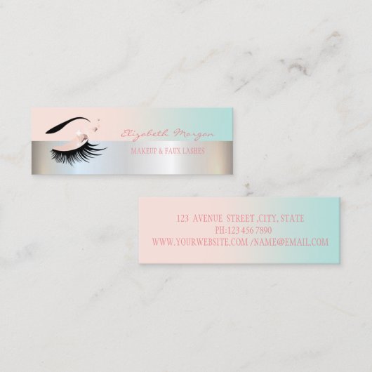 Moderne Berufliche Imitate Lashes, Silber, Makeup Mini Visitenkarte (Vorne/Hinten)