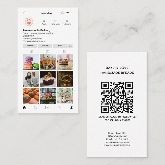 Moderne Berufliche Instagram Foto QR Code Bäckerei Visitenkarte (Vorne/Hinten)