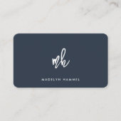 Moderne Berufliche Minimal Script Monogram Navy Visitenkarte (Vorderseite)