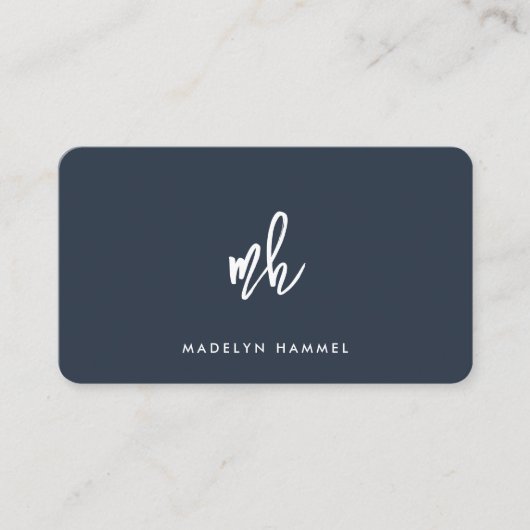 Moderne Berufliche Minimal Script Monogram Navy Visitenkarte (Vorderseite)