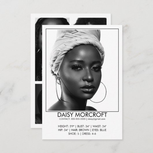 Moderne Berufliche Modell-Foto-Composite-Karte Karte (Vorne/Hinten)