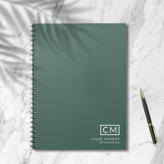 Moderne Berufliche Monogram Initial Sage Green Notizblock