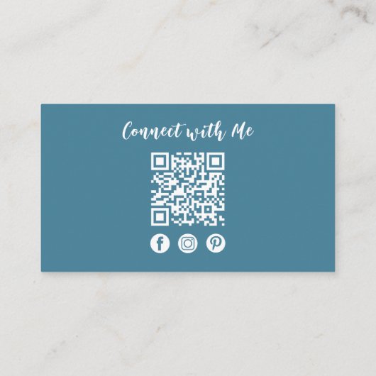 Moderne Berufliche QR Code Social Media Blue Visitenkarte (Rückseite)