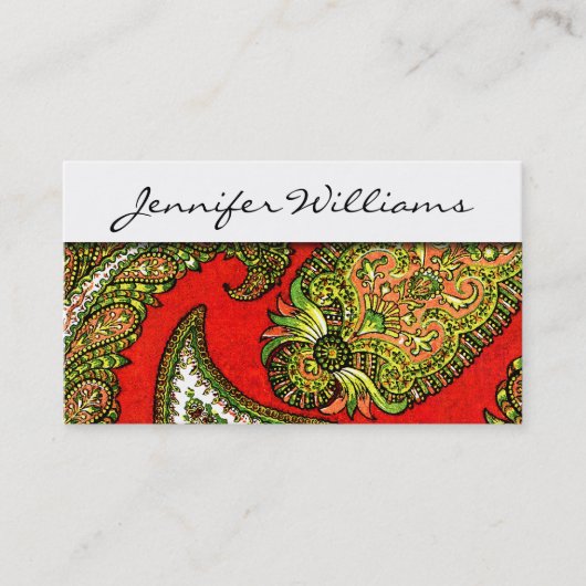 Moderne Berufliche Red Paisley Business Cards Visitenkarte (Vorderseite)