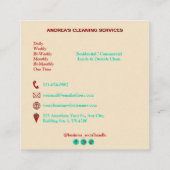 Moderne Berufliche Reinigungsdienste Rot und Aquam Quadratische Visitenkarte (Rückseite)