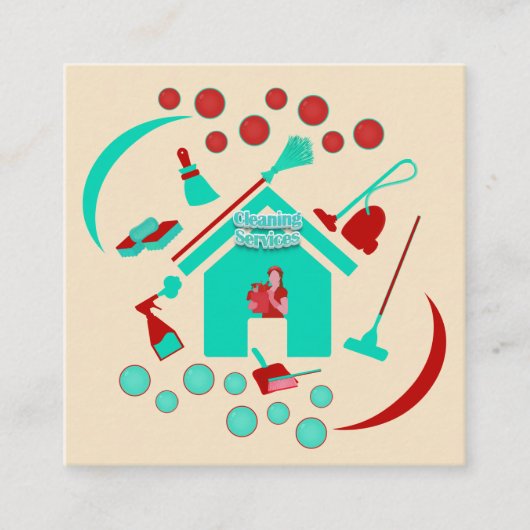 Moderne Berufliche Reinigungsdienste Rot und Aquam Quadratische Visitenkarte (Vorderseite)
