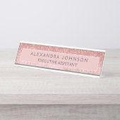 Moderne Berufliche Rose Gold Glitzer Marmor Schreibtischnamensplakette (Vorderseite )