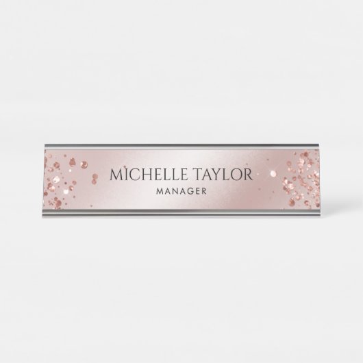 Moderne Berufliche Rose Gold Sparkone Glitzer Schreibtischnamensplakette (Vorderseite )