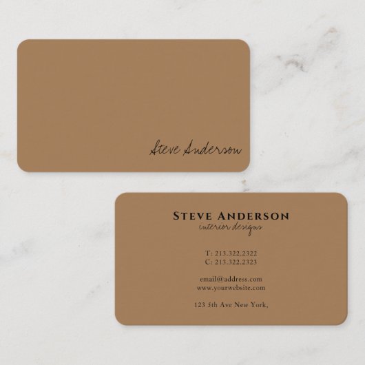 Moderne Berufliche Schlicht-hellbraune Signatur Visitenkarte (Vorne/Hinten)