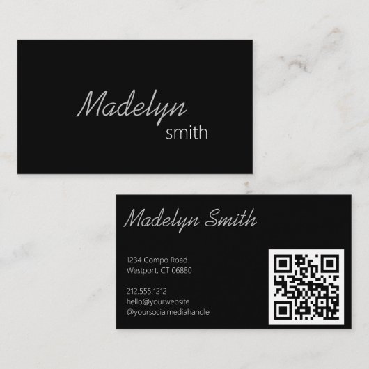 Moderne Berufliche Schwarz-weiße Minimalskripte Visitenkarte (Vorne/Hinten)