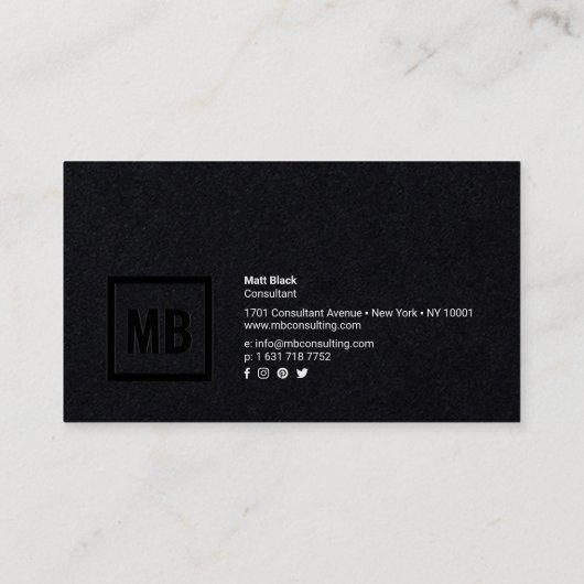 Moderne berufliche schwarze Kraft, einfach elegant Visitenkarte (Rückseite)