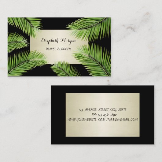Moderne, Berufliche, schwarze, Palm-Blätter Visitenkarte (Vorne/Hinten)