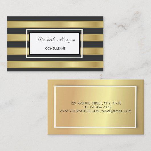 Moderne Berufliche, stilvolle Gold Black Stripes Visitenkarte (Vorne/Hinten)