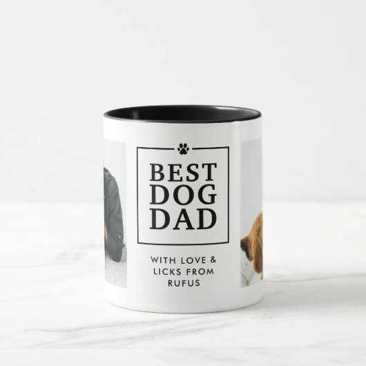Moderne "Best Dog Vater" Paw im Herzen 2-Foto Tass Tasse (Zentrum)