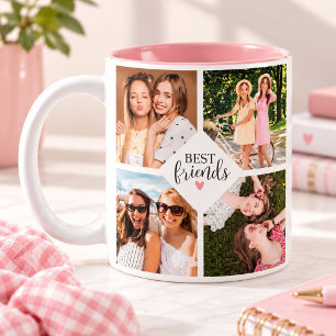 Moderne Best Friends Bff Schrift Foto-Collage Zweifarbige Tasse
