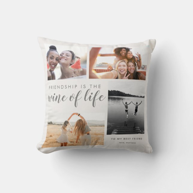 Moderne Best Friends Foto Collage Quote Beste Freu Kissen (Vorderseite)