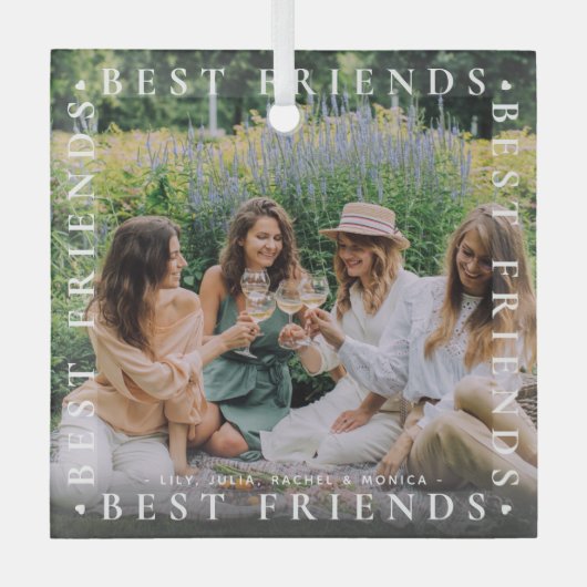 Moderne Best Friends Foto & Name/s | Bestie Glass Ornament Aus Glas (Vorderseite)