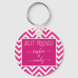 Moderne Best Friends Script Name Pink Zickzack Schlüsselanhänger