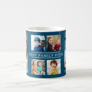 Moderne beste Familie je 6 Foto Collage blau Kaffeetasse