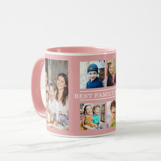 Moderne beste Familie je 6 Foto Collage Rosa Tasse (Vorderseite Links)