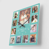 Moderne beste Freunde für immer 11 FotoCollage Aqu Quadratische Wanduhr (Winkel)
