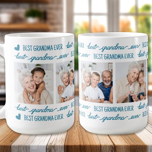 Moderne beste GRANDMA je Personalisiert 4 Foto Kaffeetasse