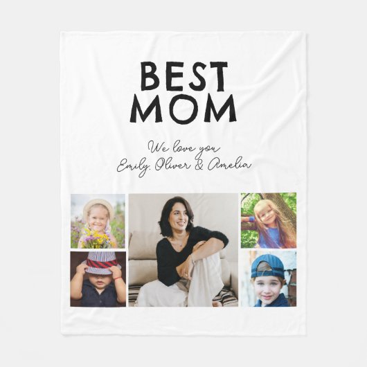 Moderne Beste Mama 4 Kinder Foto Collage Keepake Fleecedecke (Vorderseite)
