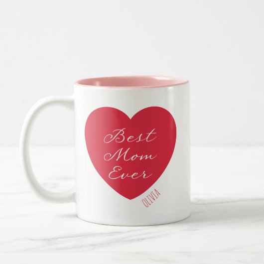 Moderne beste Mama je Herzname | Editierbare Farbe Zweifarbige Tasse (Links)