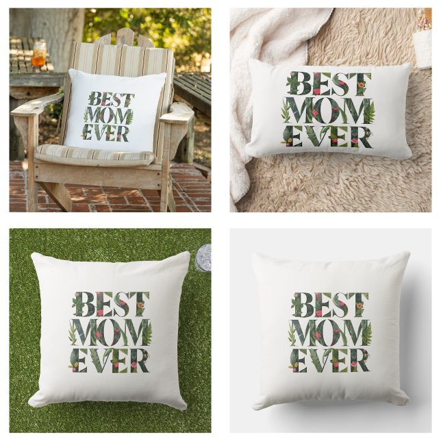 Moderne beste Mama je Niedliche Blume und grüne Pf Lendenkissen (Modern Best Mom Ever Cute Flowers And Green Plants pillow)