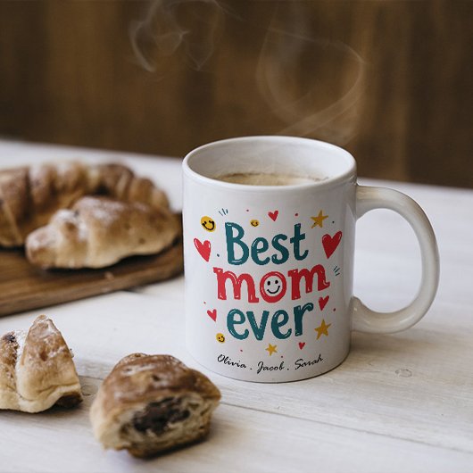 Moderne beste Mama je und Kinder Namensschrift Zwe Kaffeetasse