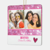 Moderne Besties Best Friend Pink Glitzer 2 Foto Keramikornament (Links)