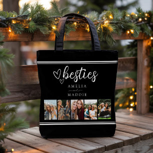 Moderne Besties-Fotocollage Schwarz und Weiß Tasche