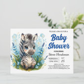 Moderne bezaubernde Safari Zebra Baby Dusche Einladung (Stehend Vorderseite)